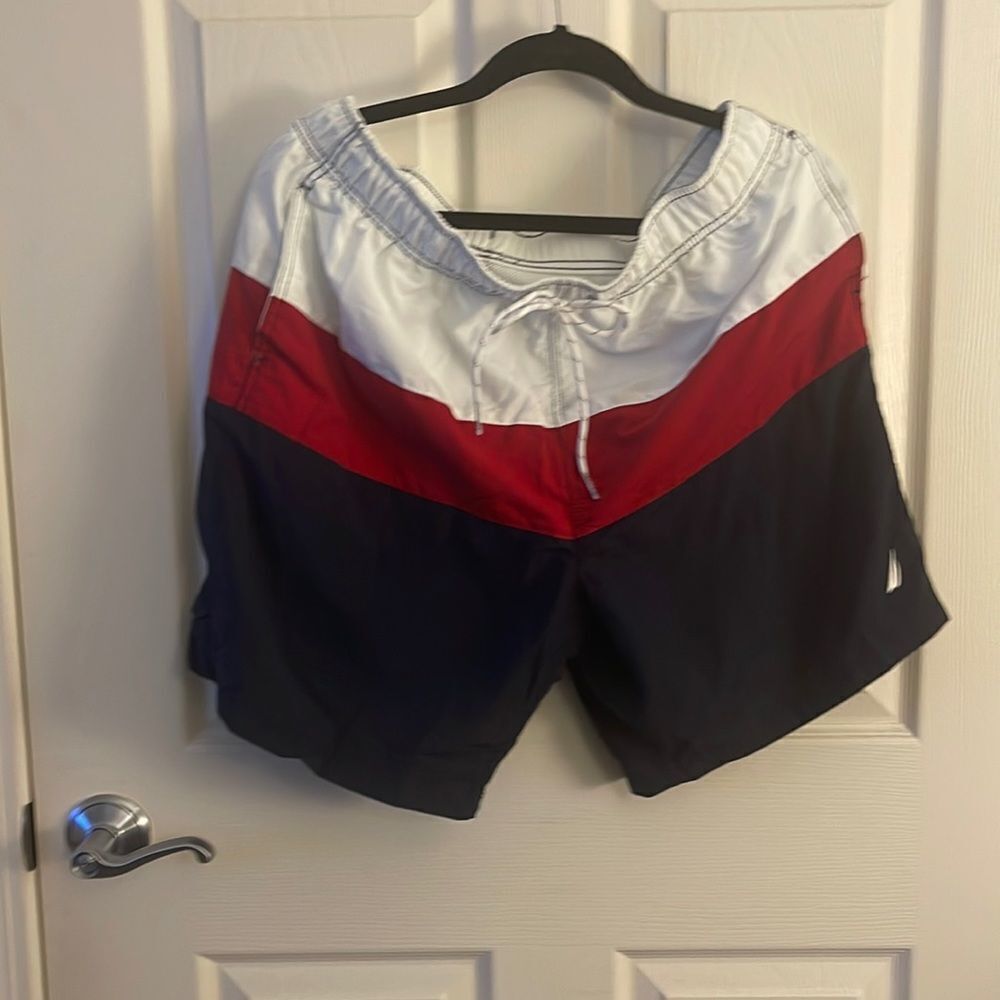 Men’s Nautica bathing suit brand new with tags red white and blue stripes
